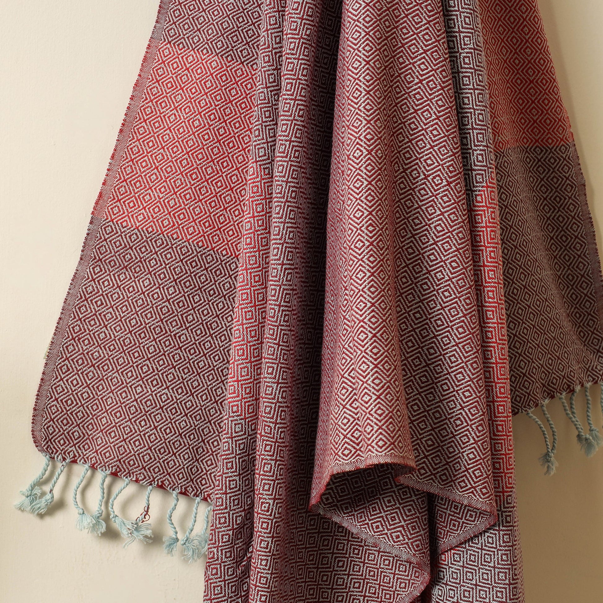 Brown - Handloom Cotton Towel with Tassels from Bijnor by Nizam