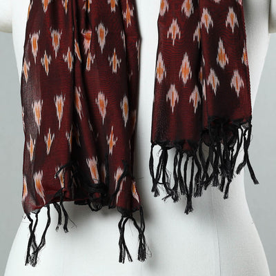 Brown - Handloom Mercerized Cotton Pochampally Ikat Stole 06
