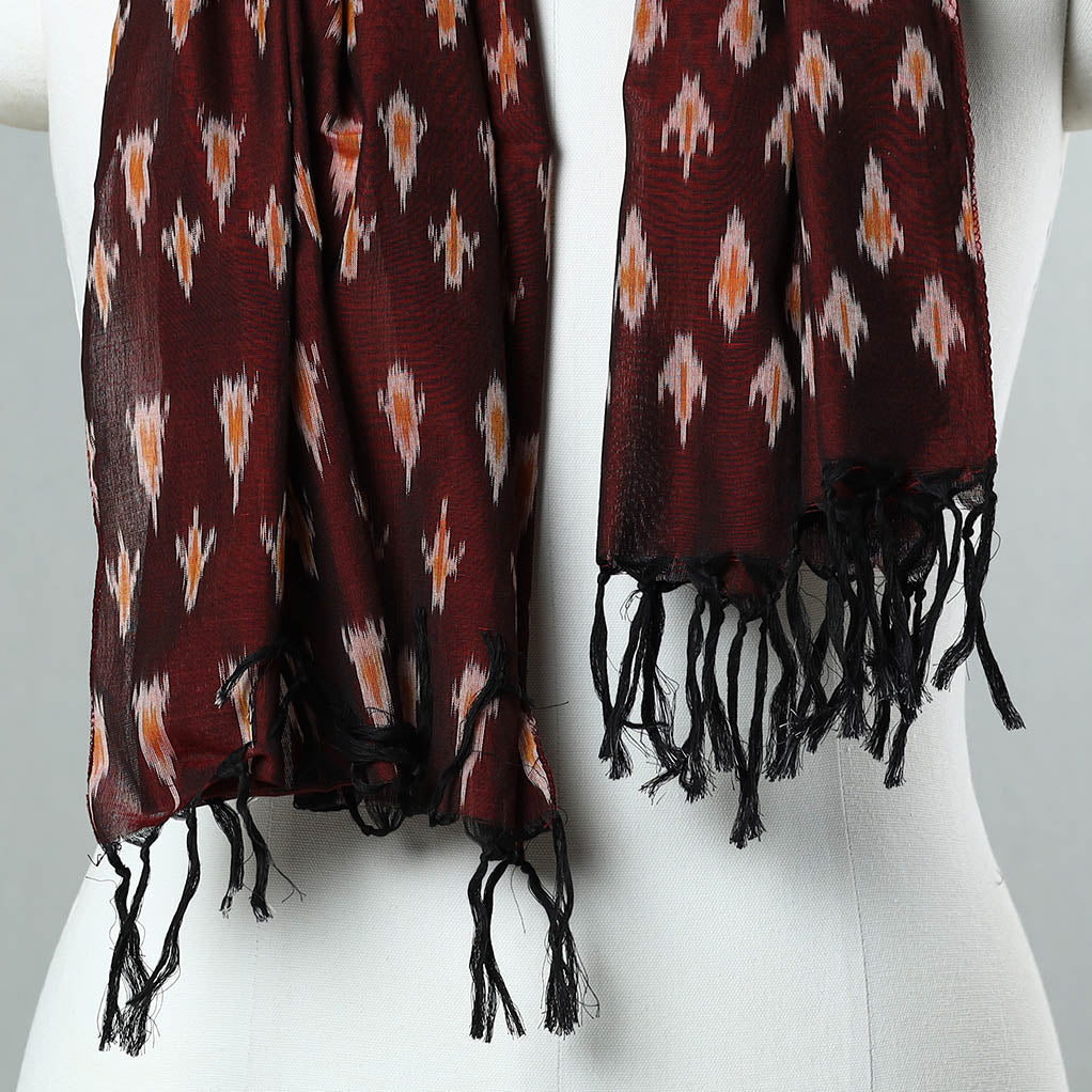 Brown - Handloom Mercerized Cotton Pochampally Ikat Stole 06