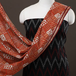Black - 2pc Cotton Handloom Ikat Kurta with Sanganeri Dupatta 16