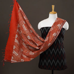 Black - 2pc Cotton Handloom Ikat Kurta with Sanganeri Dupatta 16