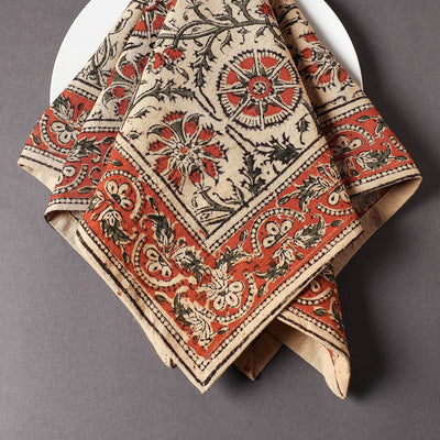 Beige - Pedana Kalamkari Block Printed Cotton Napkin (18 x 18 in)