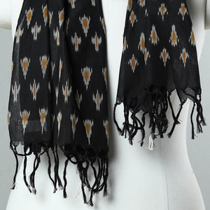 Black - Handloom Mercerized Cotton Pochampally Ikat Stole 08