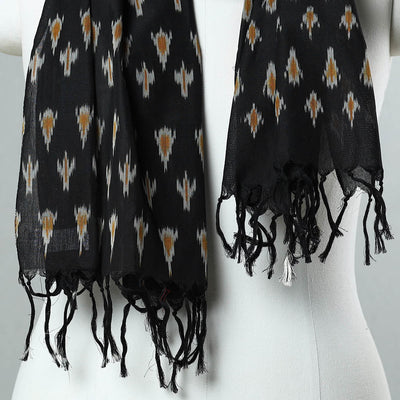 Black - Handloom Mercerized Cotton Pochampally Ikat Stole 08