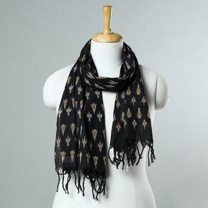 Black - Handloom Mercerized Cotton Pochampally Ikat Stole 08