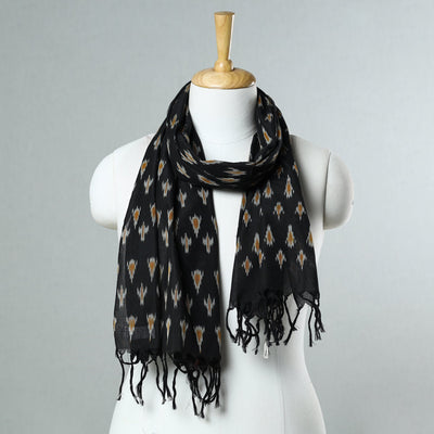Black - Handloom Mercerized Cotton Pochampally Ikat Stole 08