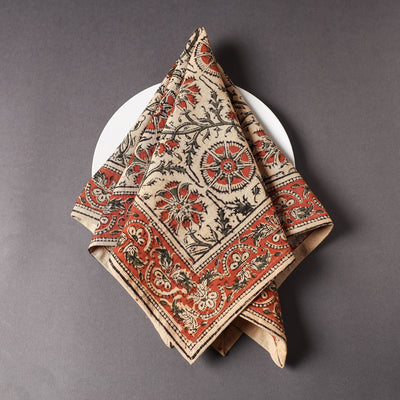Beige - Pedana Kalamkari Block Printed Cotton Napkin (18 x 18 in)