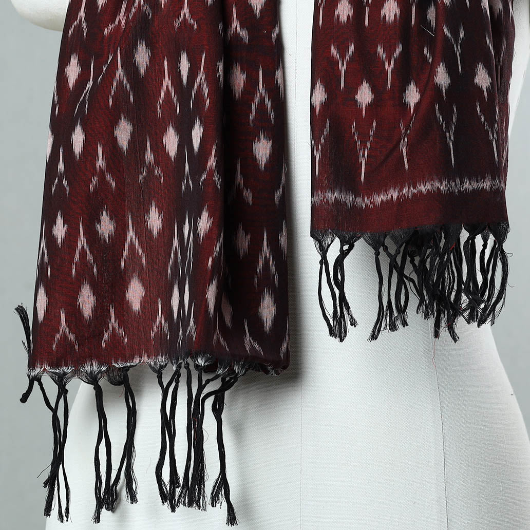 Brown - Handloom Mercerized Cotton Pochampally Ikat Stole 11