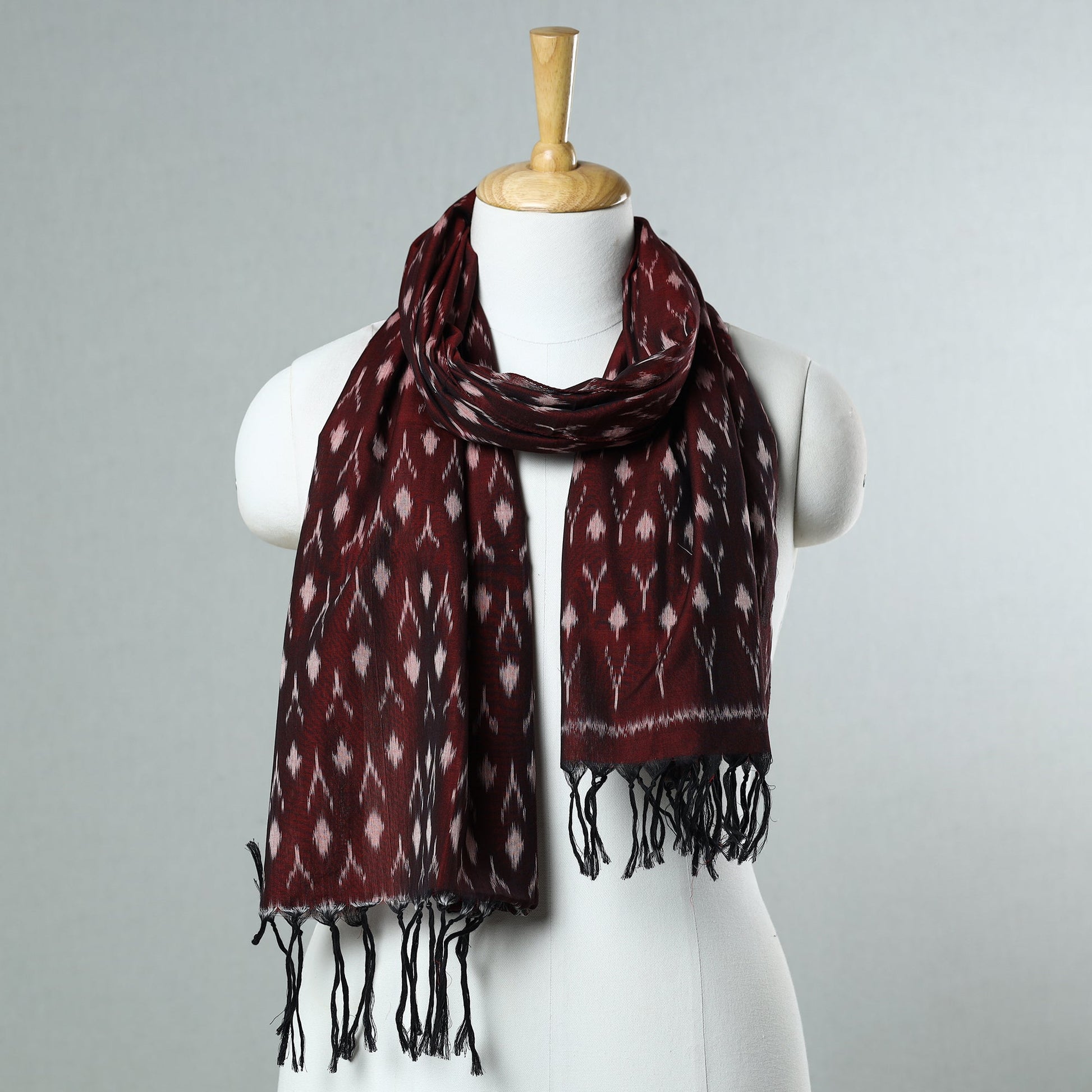 Brown - Handloom Mercerized Cotton Pochampally Ikat Stole 11