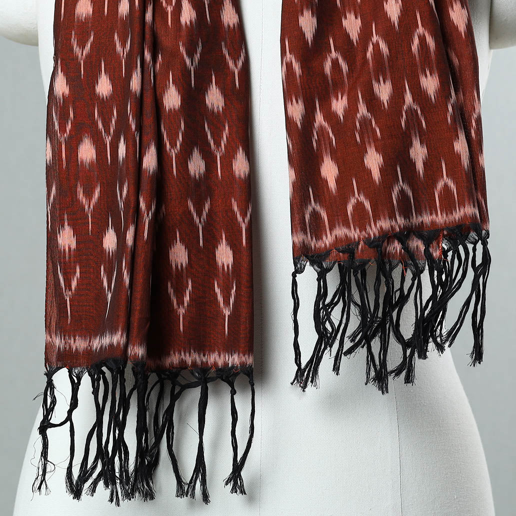 Brown - Handloom Mercerized Cotton Pochampally Ikat Stole 12