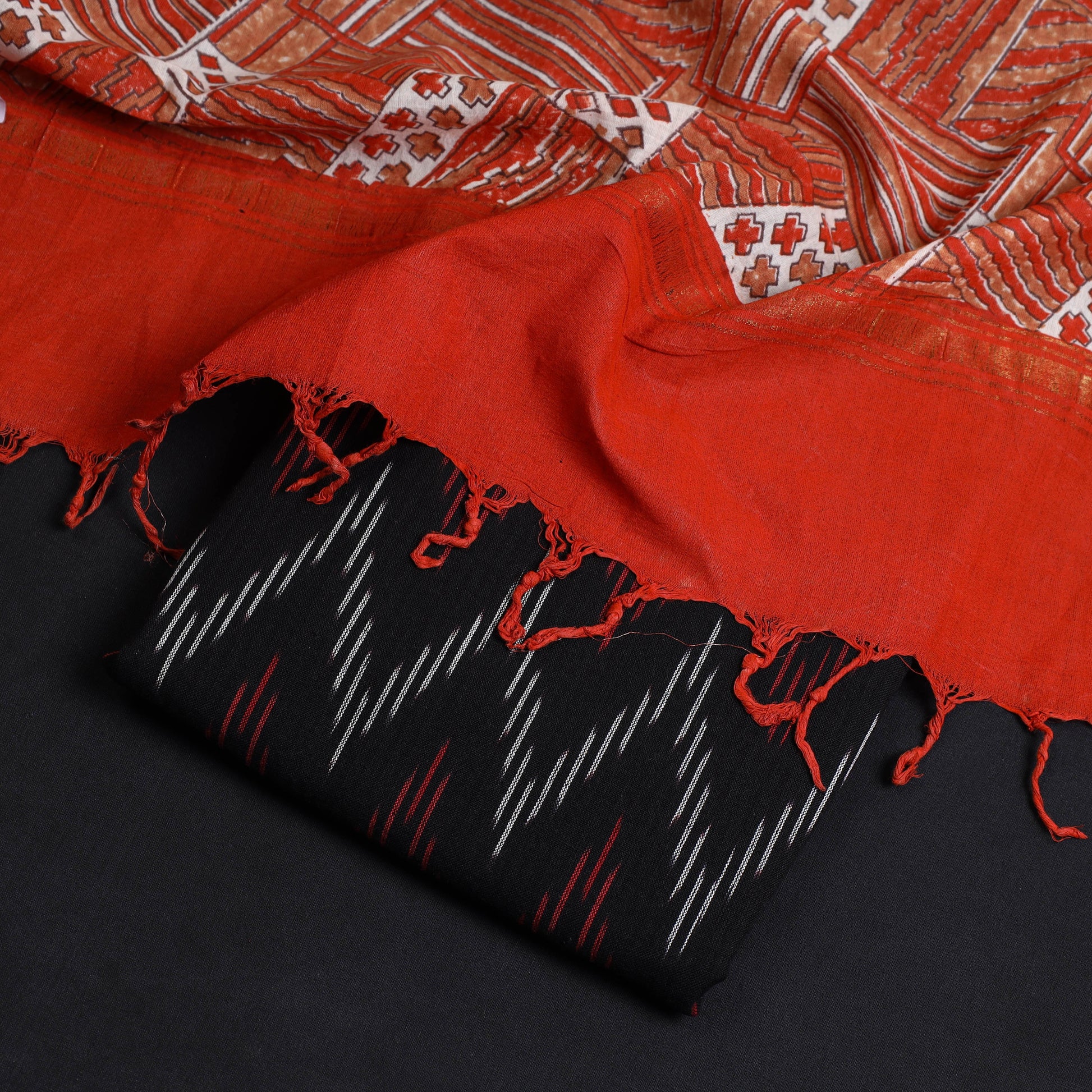 Black - 2pc Cotton Handloom Ikat Kurta with Sanganeri Dupatta 16