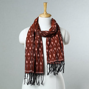 Brown - Handloom Mercerized Cotton Pochampally Ikat Stole 12
