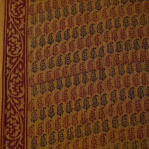Brown - Bagh Block Printed Kantha Style Cotton Fabric 10
