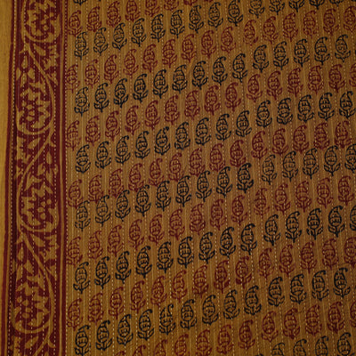 Brown - Bagh Block Printed Kantha Style Cotton Fabric 10