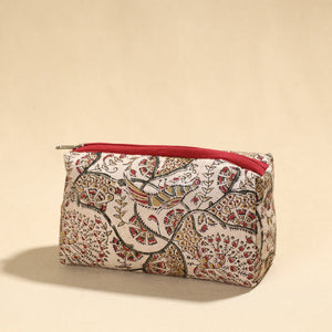 Beige - Kalamkari Block Printed Cotton Toiletry Pouch 01