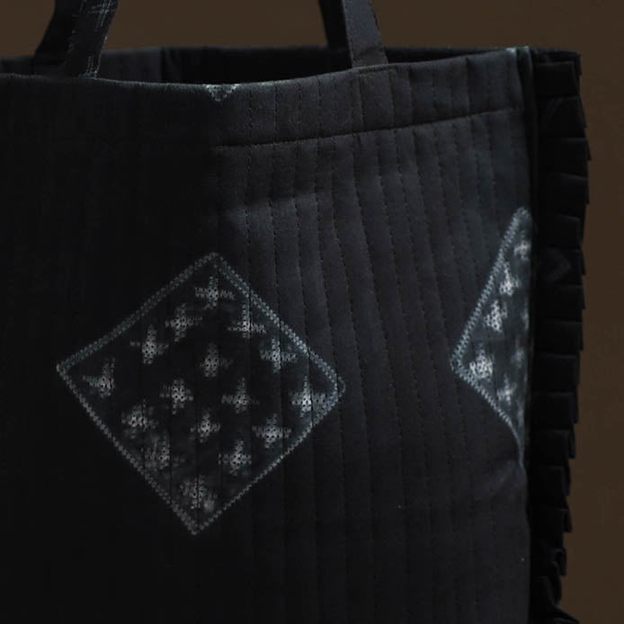 Black - Handcrafted Cotton Frill Jhola Bag 65