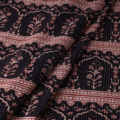 Black - Bagh Block Printed Kantha Style Cotton Fabric 12