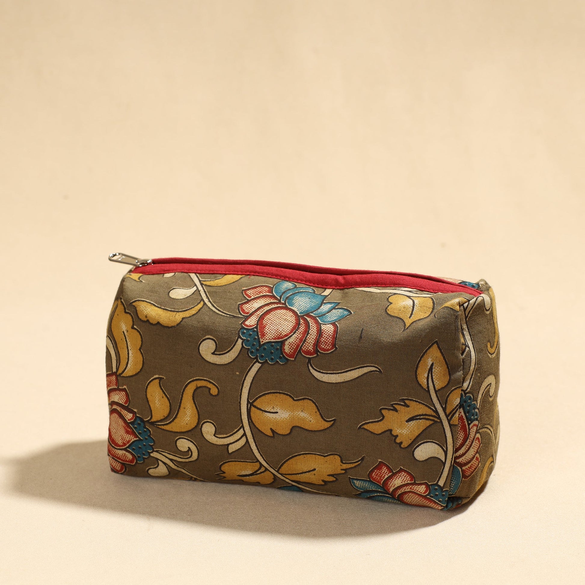 Brown - Kalamkari Printed Cotton Toiletry Pouch 03