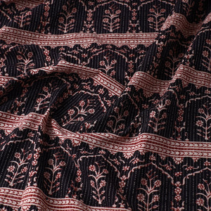 Black - Bagh Block Printed Kantha Style Cotton Fabric 12