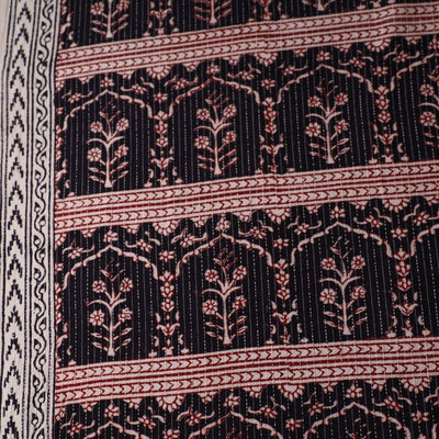 Black - Bagh Block Printed Kantha Style Cotton Fabric 12