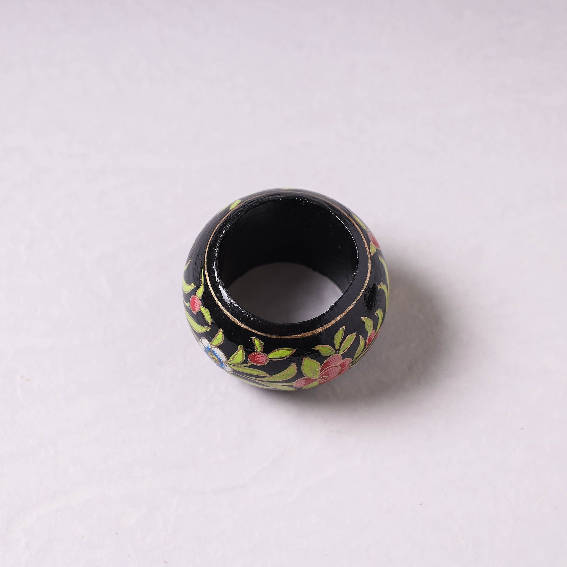 Black - Floral Handpainted Wooden Napkin Holder