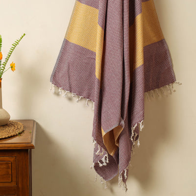 Brown - Handloom Cotton Towel with Tassels from Bijnor by Nizam