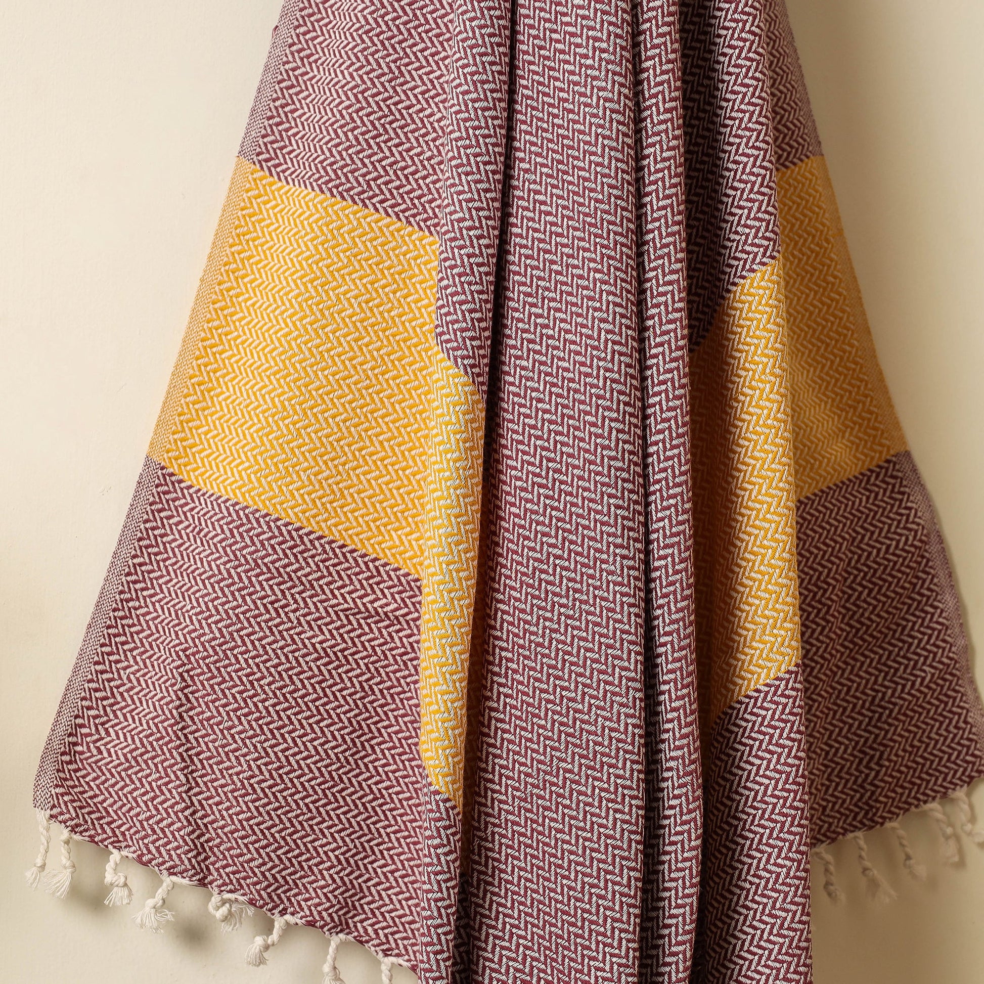 Brown - Handloom Cotton Towel with Tassels from Bijnor by Nizam