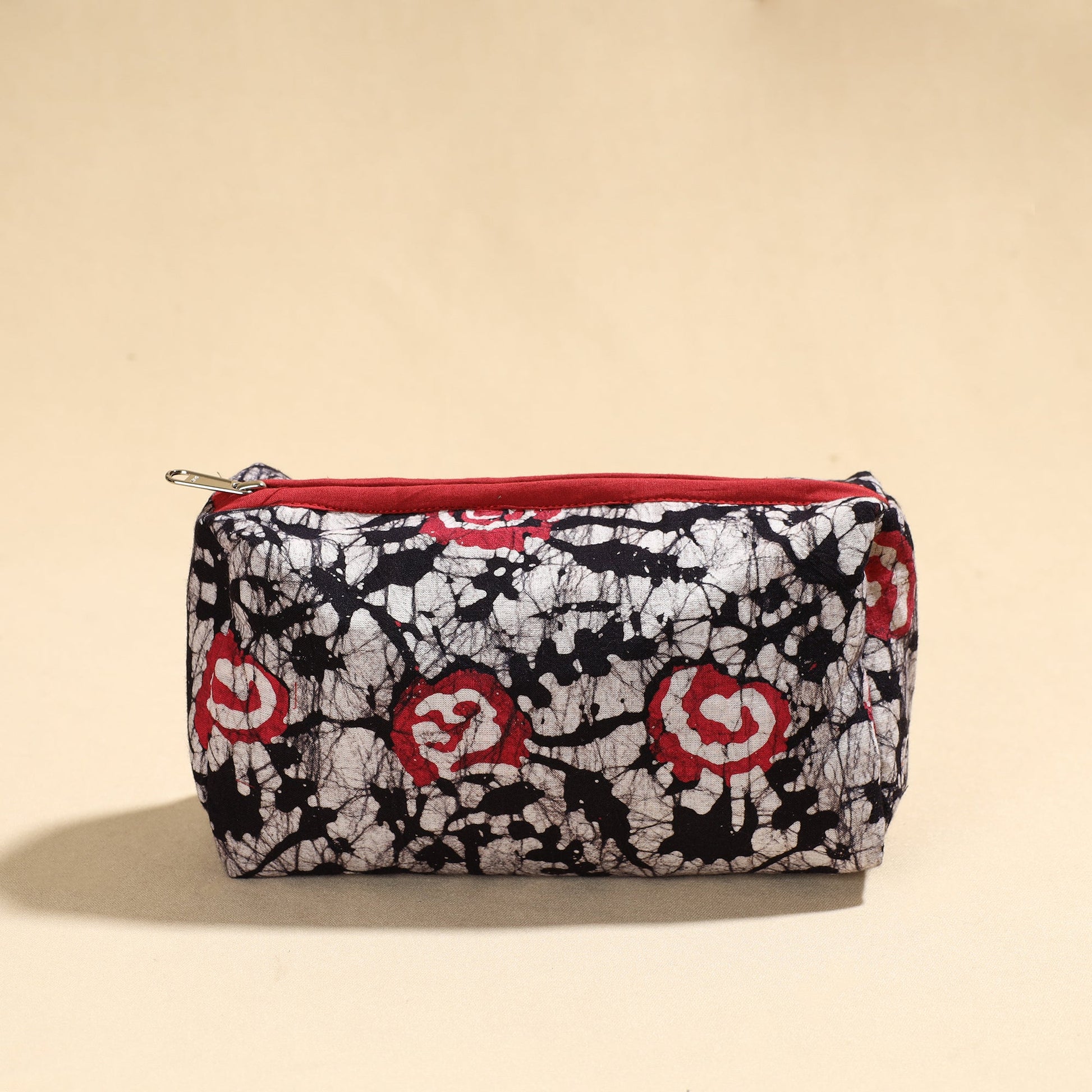 Black - Hand Batik Printed Cotton Toiletry Pouch 05