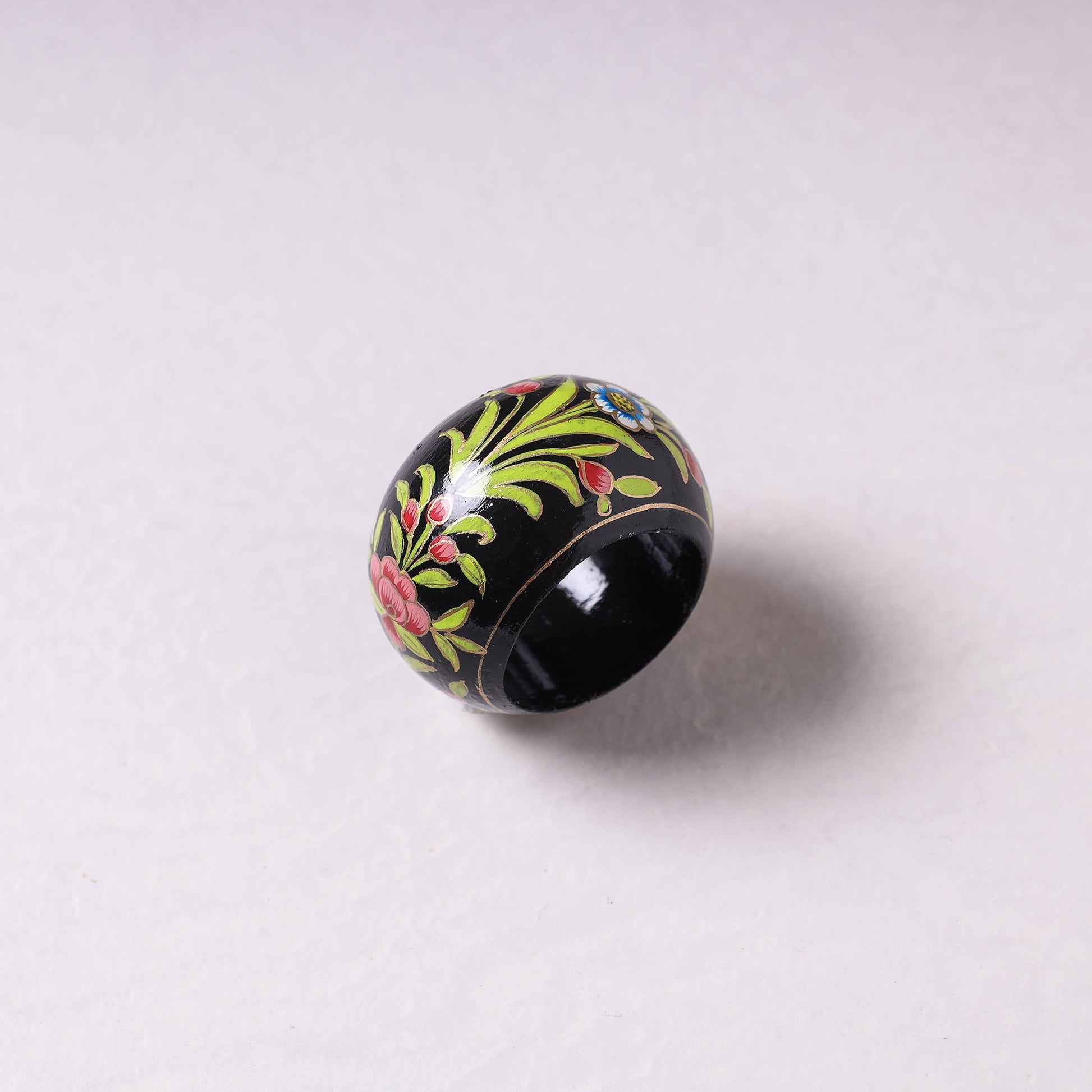 Black - Floral Handpainted Wooden Napkin Holder