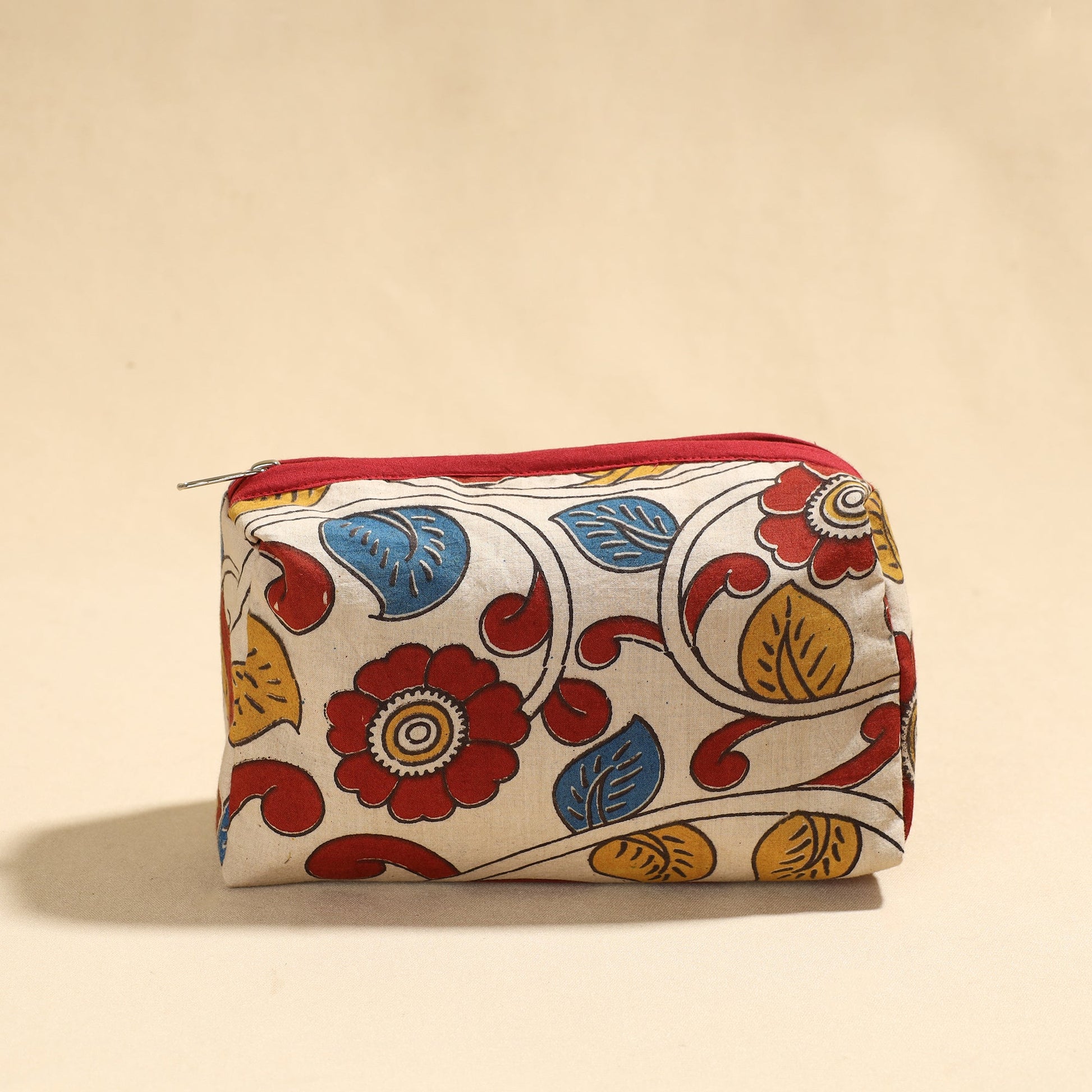 Beige - Kalamkari Printed Cotton Toiletry Pouch 06