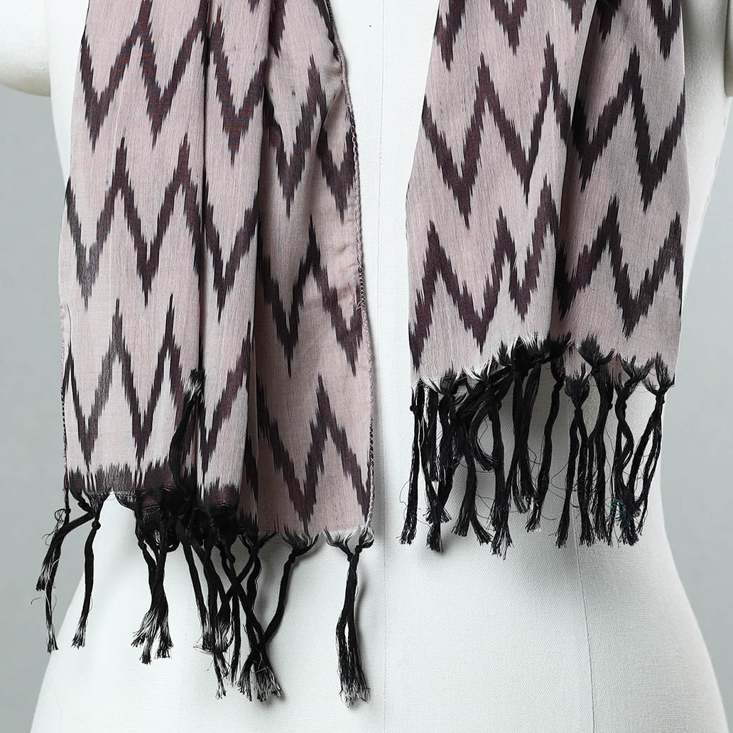 Brown - Handloom Mercerized Cotton Pochampally Ikat Stole 22
