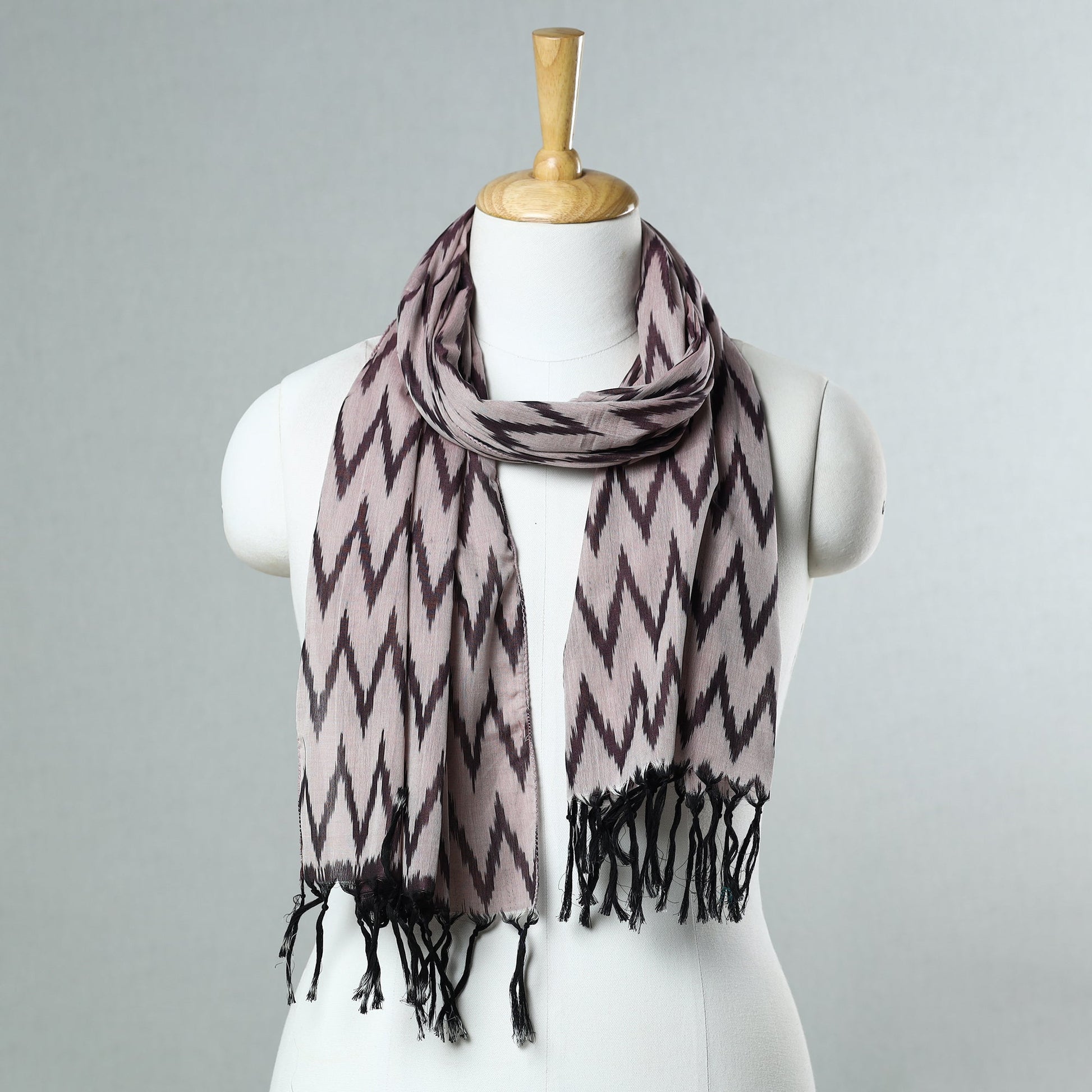 Brown - Handloom Mercerized Cotton Pochampally Ikat Stole 22