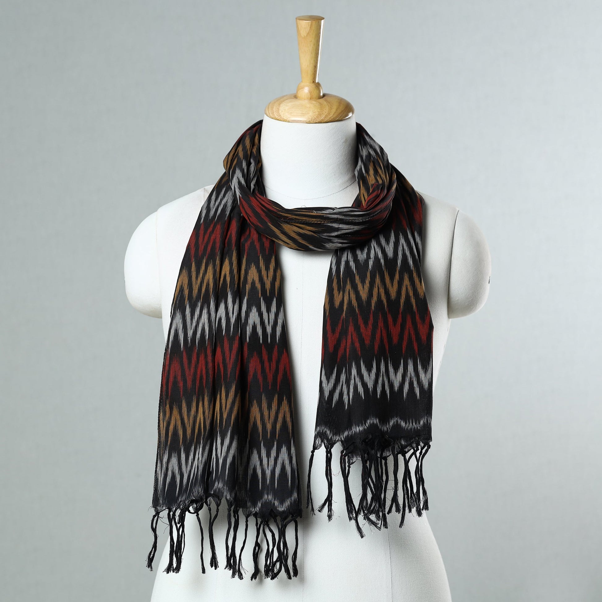 Black -  Handloom Mercerized Cotton Pochampally Ikat Stole 23