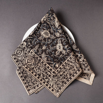Black - Pedana Kalamkari Block Printed Cotton Napkin (18 x 18 in)
