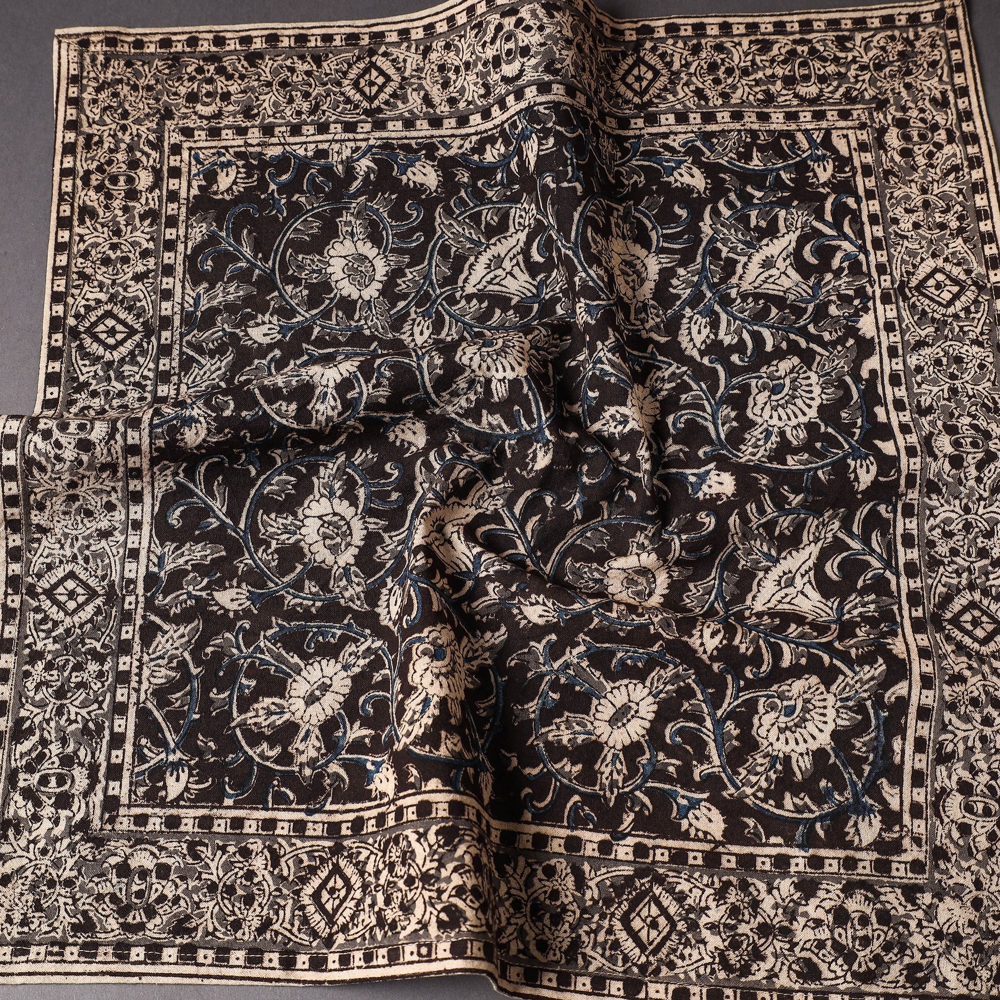 Black - Pedana Kalamkari Block Printed Cotton Napkin (18 x 18 in)