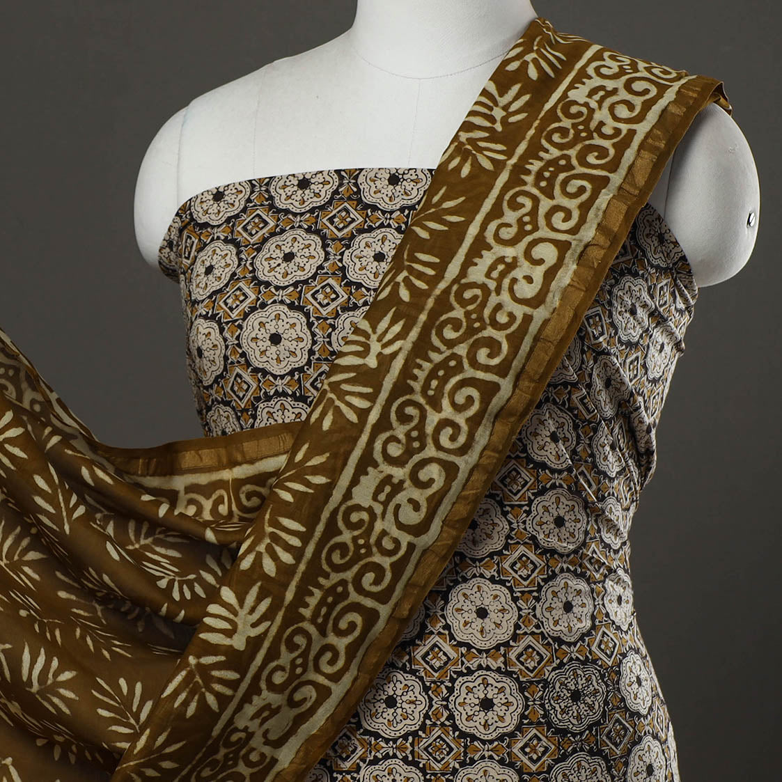 Brown - 2pc Block Printed Cotton Bagru Dress Material 39