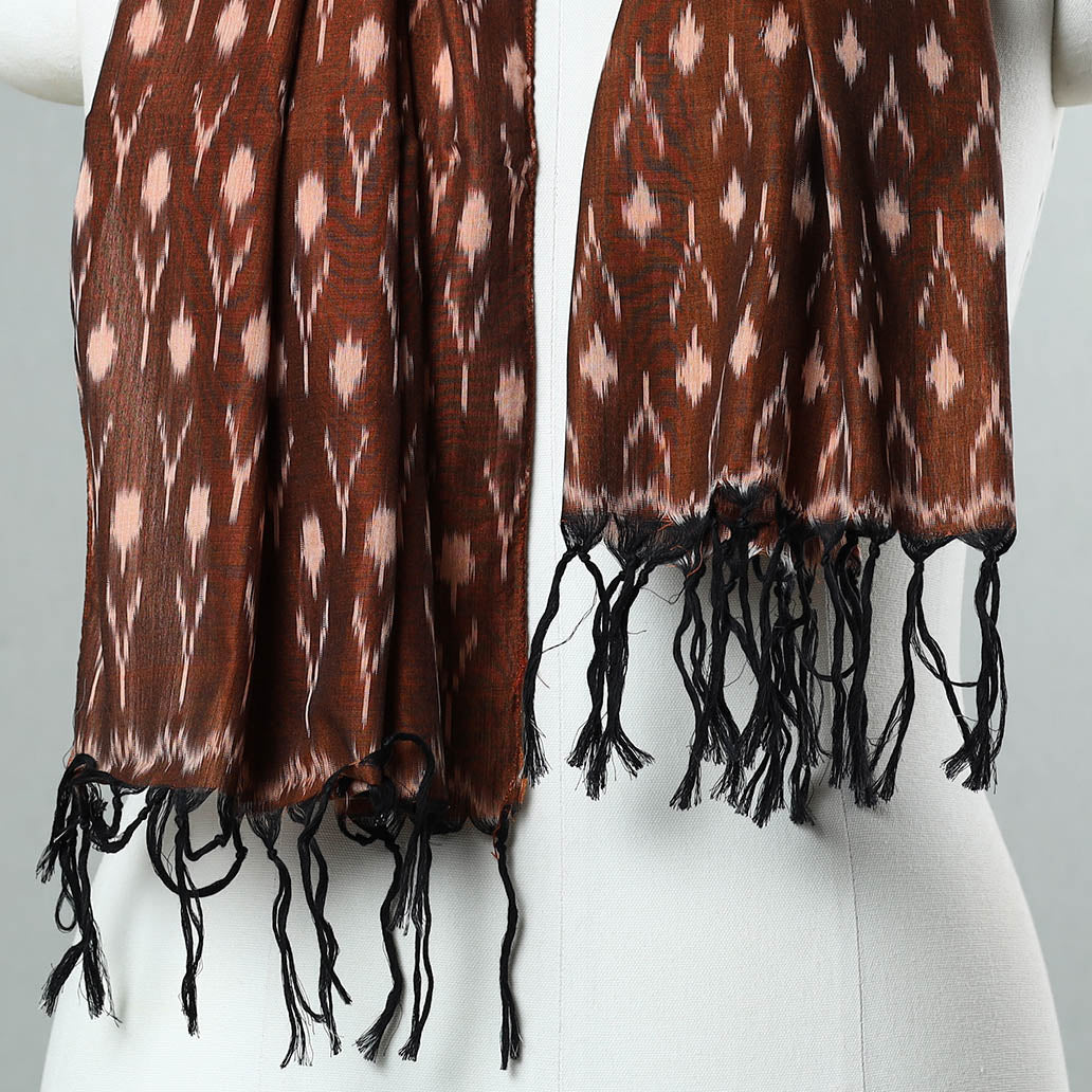 Brown - Handloom Mercerized Cotton Pochampally Ikat Stole 30
