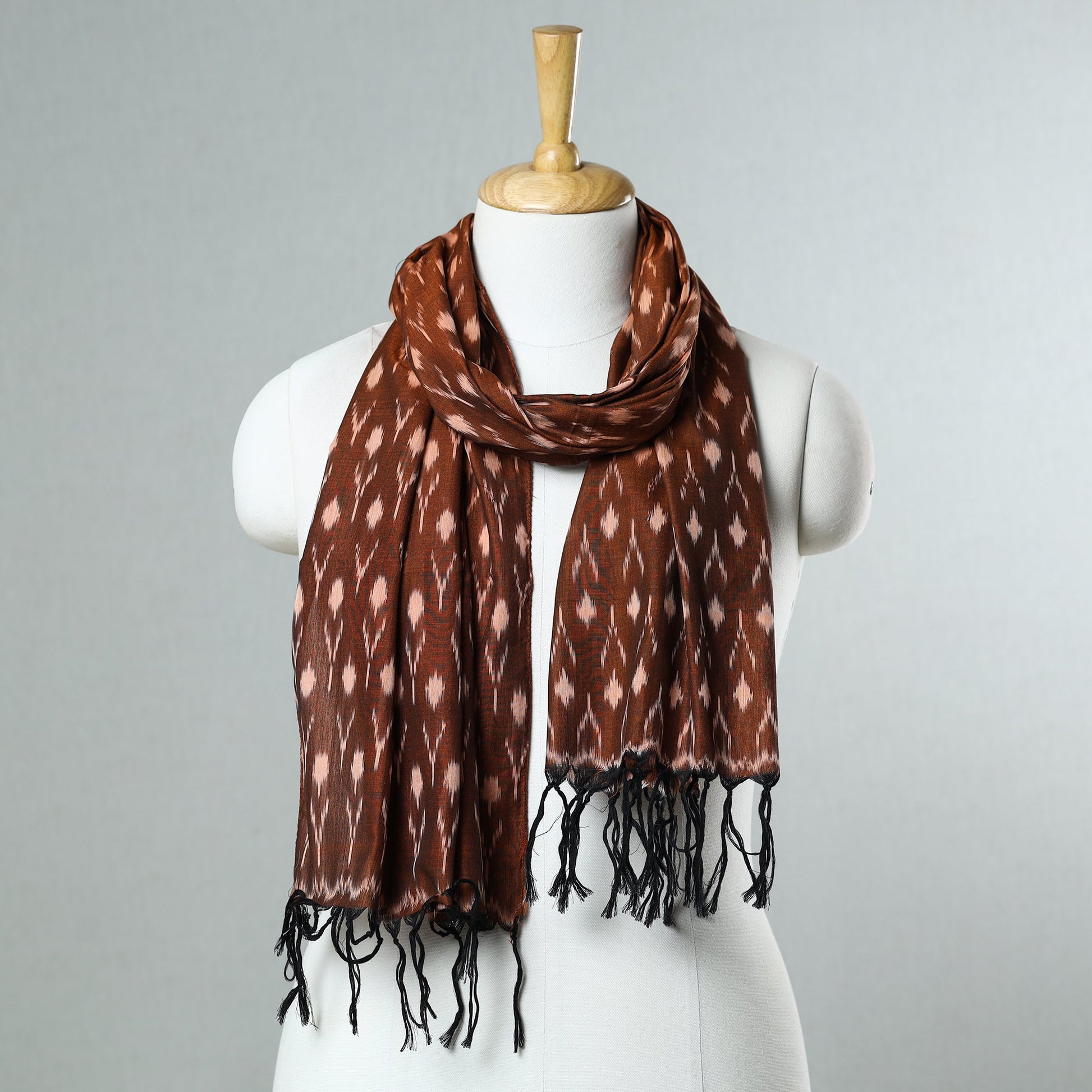 Brown - Handloom Mercerized Cotton Pochampally Ikat Stole 30