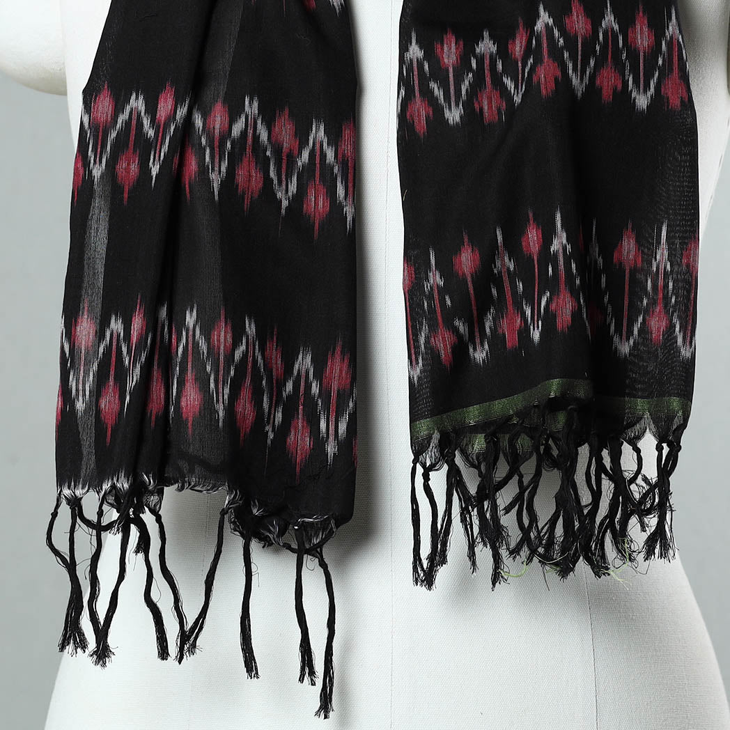 Black - Handloom Mercerized Cotton Pochampally Ikat Stole 31