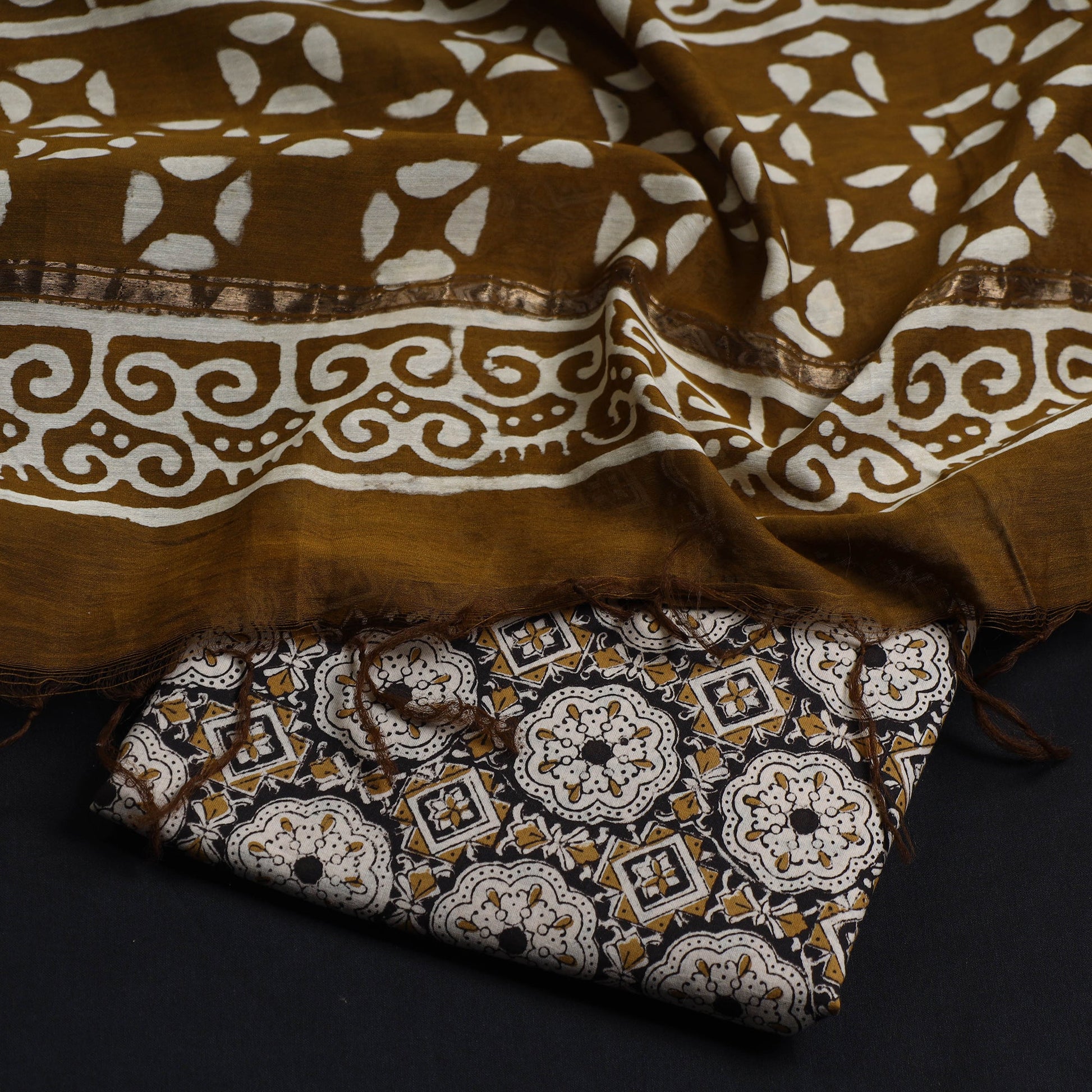 Brown - 2pc Block Printed Cotton Bagru Dress Material 39