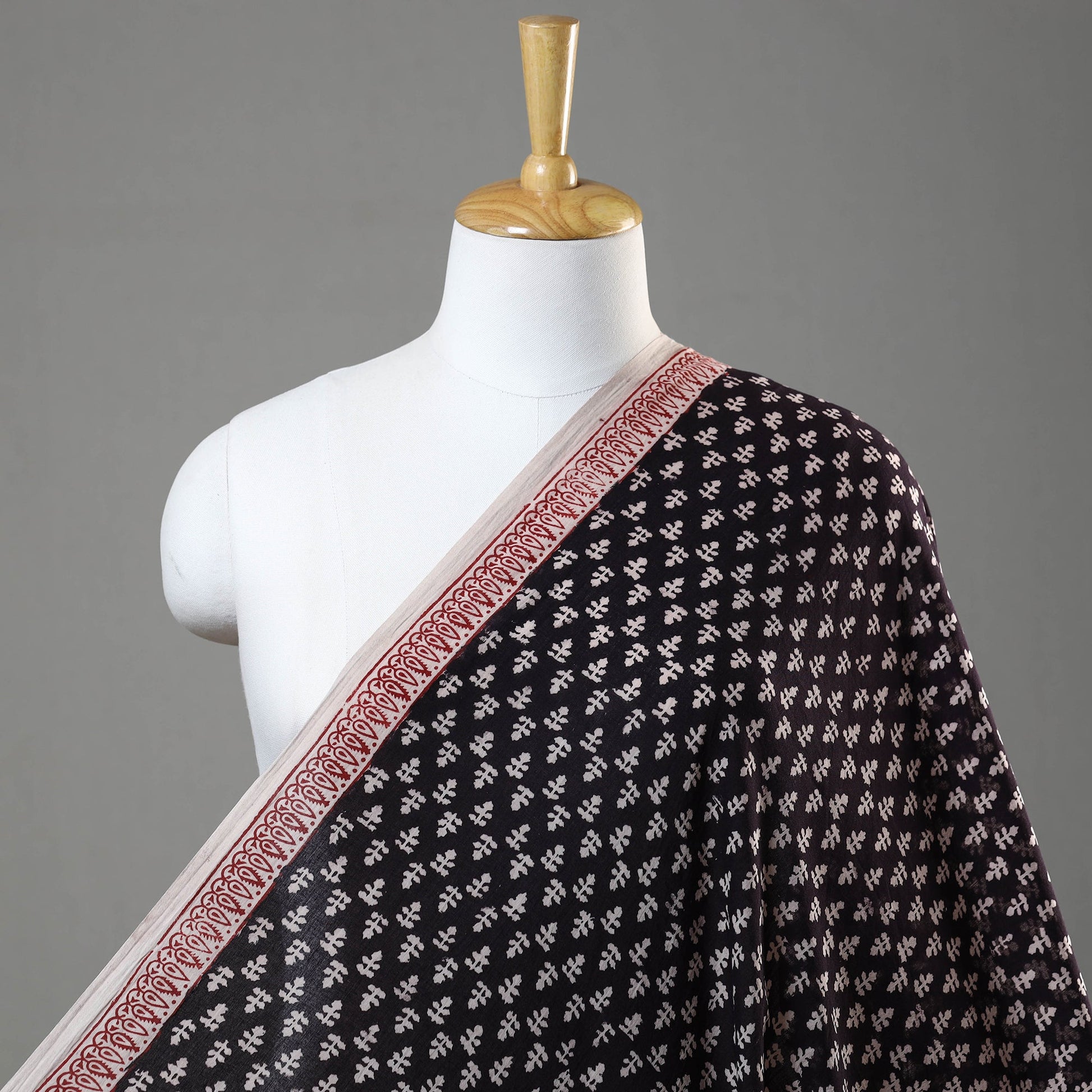 Black - Bagh Hand Block Printed Mul Cotton Fabric 07