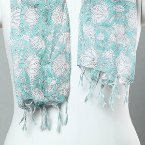 Aqua Blue - Sanganeri Block Printed Cotton Stole with Tassels 40