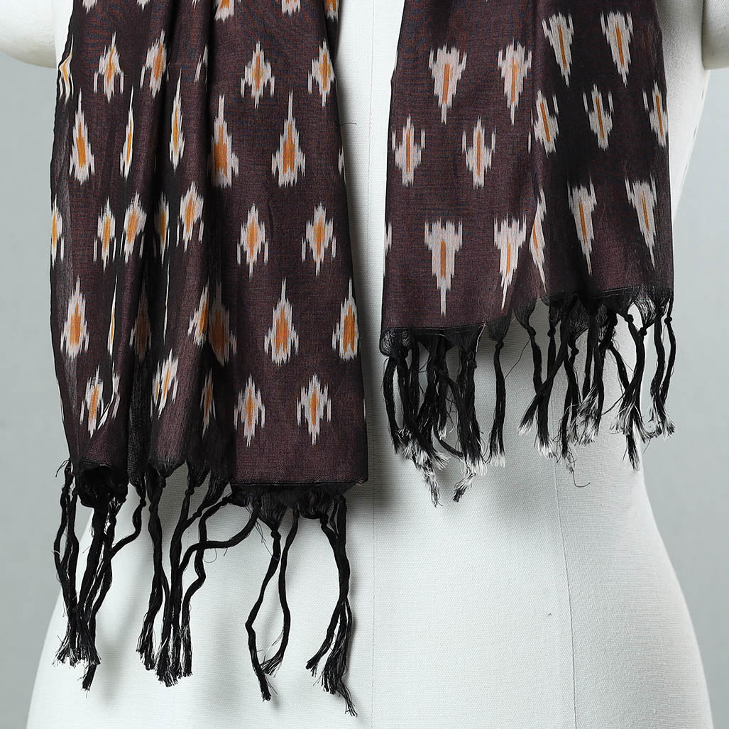 Brown - Handloom Mercerized Cotton Pochampally Ikat Stole 36