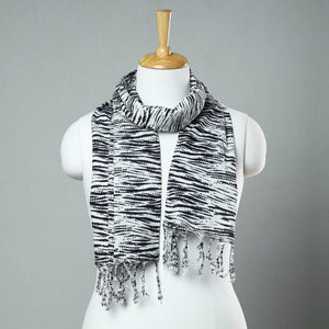 Black - Sanganeri Block Printed Cotton Stole with Tassels 49