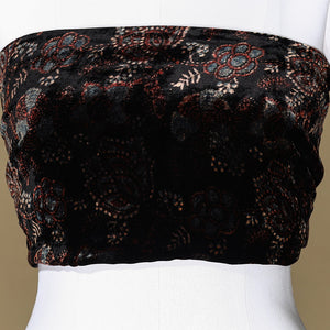 Black - Ajrakh Hand Block Printed Velvet Blouse Piece