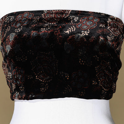Black - Ajrakh Hand Block Printed Velvet Blouse Piece