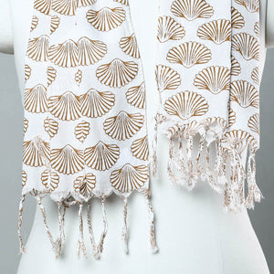 Brown - Sanganeri Block Printed Cotton Stole with Tassels 51