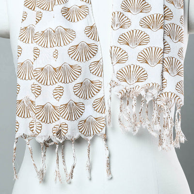 Brown - Sanganeri Block Printed Cotton Stole with Tassels 51
