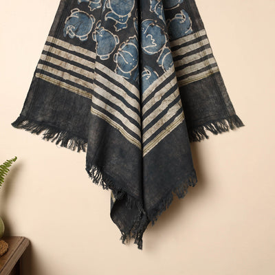Black - Handloom Block Printed Cotton Bindaas Towel 08