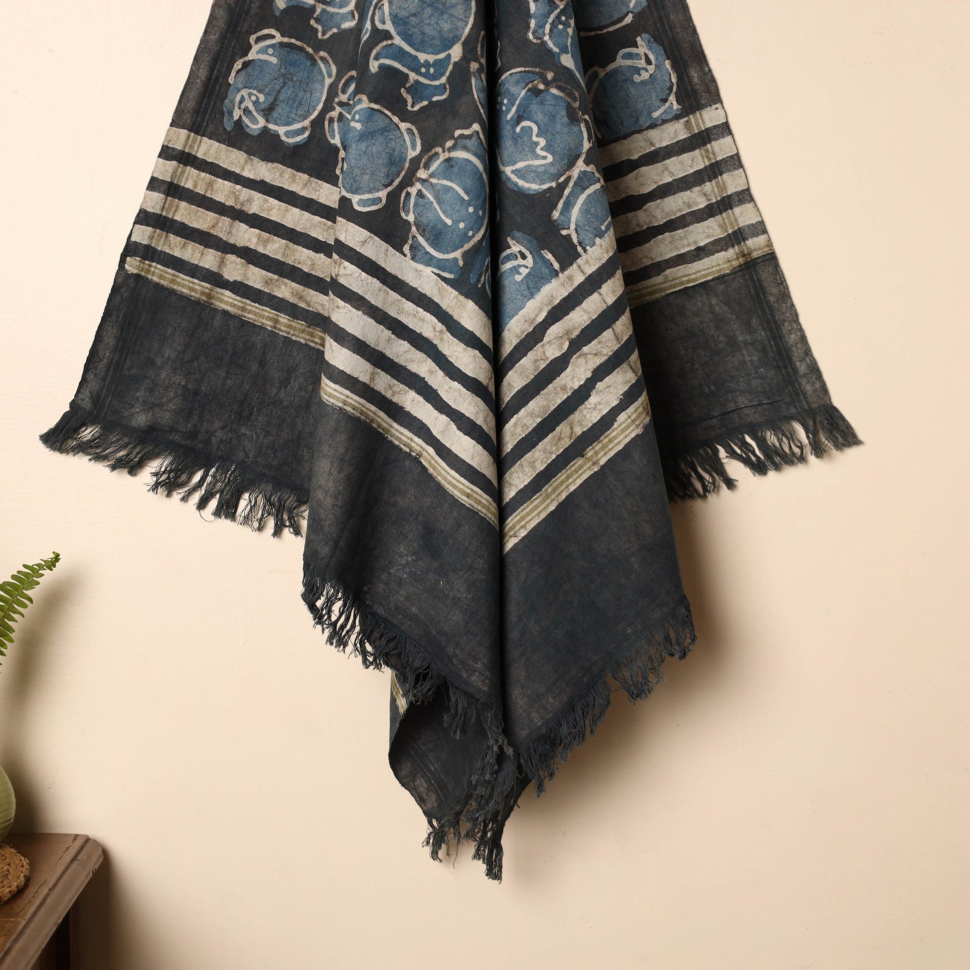 Black - Handloom Block Printed Cotton Bindaas Towel 08